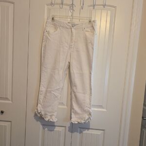Women's White Jeans with Ruffle Hem